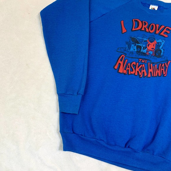 VTG 80's I Drove Alaska Hiway Goofy Blue Crewneck Sweatshirt Sz XL - Picture 3 of 8